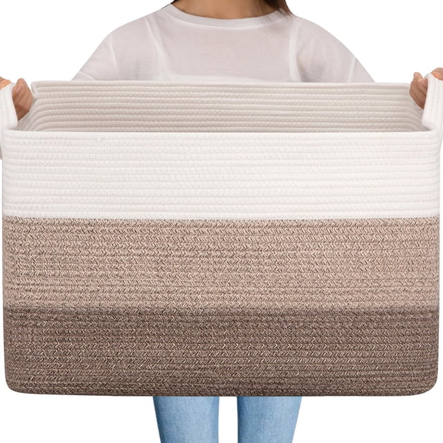 OIAHOMY Cesta de manta extra grande, cesta de lavandería tejida con cuerda de algodón de 95 L, cesta de juguetes para habitación de bebé, cesta para almacenamiento de mantas en la sala de estar, 24 ×