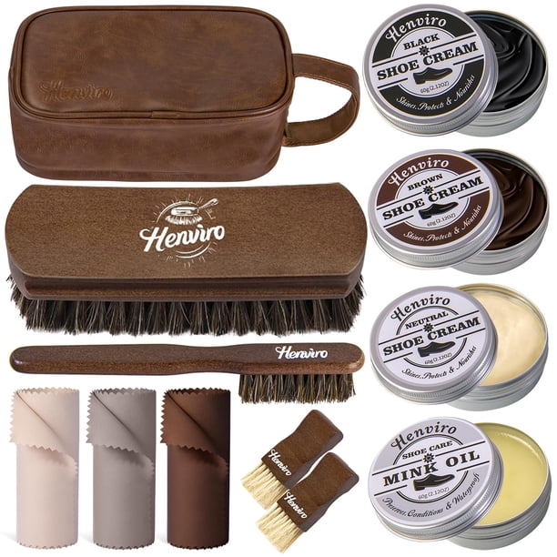 Kit de limpieza de zapatos de cuero Henviro, juego de 12 piezas