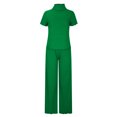 thumbnail image 3 of Idoravan Women Sets Clothing Clearance Women Casual Solid Slimming High Collar Short Sleeve Round-neck Blouses Sets, 3 of 5