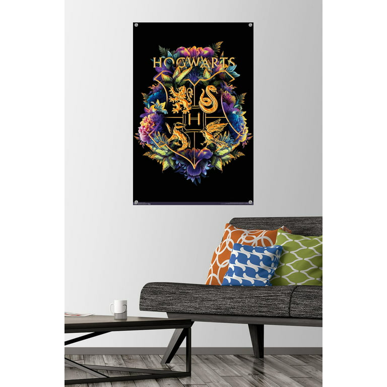 Trends International The Wizarding World: Harry Potter - Floral House  Crests Unframed Wall Poster Print Clear Push Pins Bundle 14.725 x 22.375