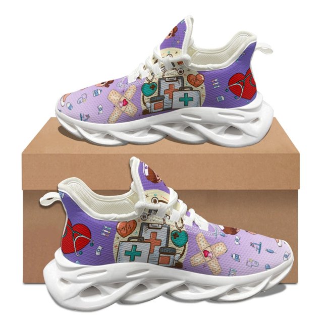 Zapatillas de deporte suaves con estampado de enfermera paramédica kawaii para mujer, zapatos casuales de punta redonda antideslizantes, resistentes a la suciedad, para otoño e invierno.