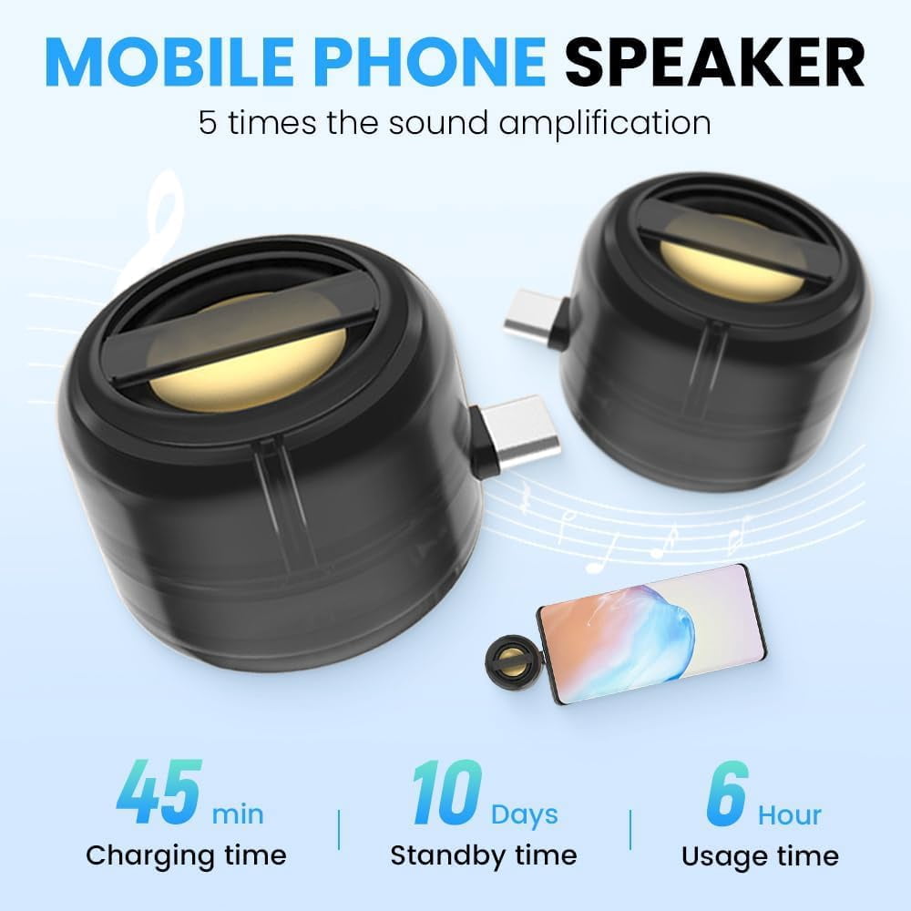 Portable 5X Speaker Amplifier–Plug & Play for Music/Calls, 2025 New Portable Speaker Mobile Phone Sound Amplifier with 3.5mm/Type-C for Smartphone Tablet Notebook (1Pc Black, 3.5mm)