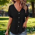 thumbnail image 4 of biudgviw Womens Button Down Shirts V Neck Casual T-Shirt Lightweight Textured Short Sleeve Summer Tops with Pocket Beach Vacation Clothes, 4 of 7