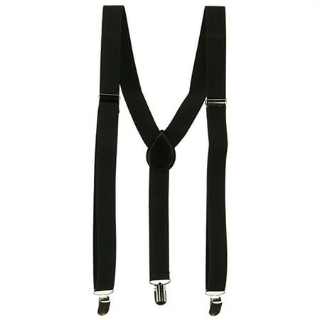Floral Leather Suspenders - Fashionable Adult Unisex Y-Back Leather Braced Clip-Ons 1inch wide Black Suspenders