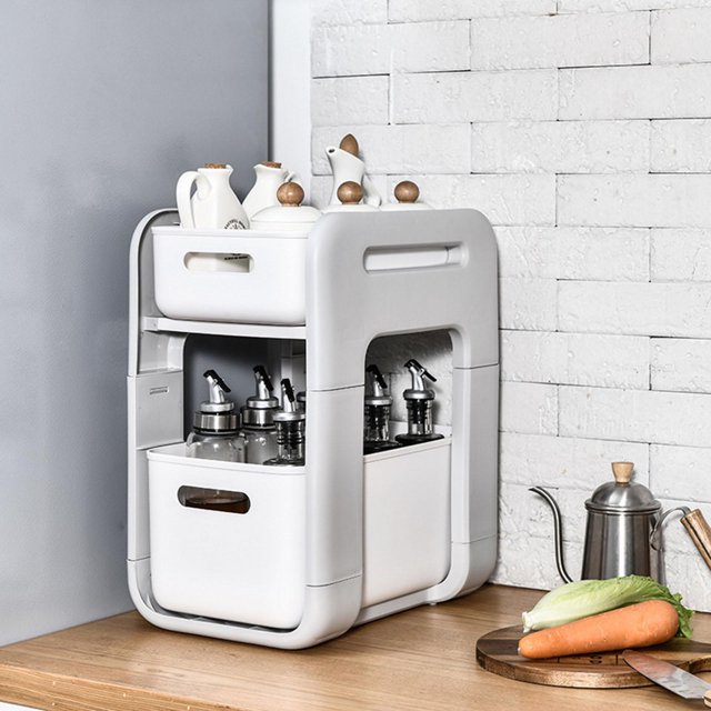 Soporte de botella de condimento de 2 niveles, organizador de encimera, estante de especias de maquillaje, organizador de mostrador de cocina, estante Aumentar Macarena Estante de baño de cocina