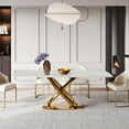 thumbnail image 2 of POVISON-70.87“Modern Luxe Rectangular Dining Table For 4, White Matte Sintered Stone Tabletop, X-Shape Titanium Gold Stainless Steel Base, 2 of 7