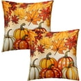 thumbnail image 2 of Autumn Pumpkin Throw Pillow Covers 16x16 Set of 2 Maple Leaves Couch Pillow Cases Thanksgiving Cushion Covers for Home Outdoor Sofa Decor, 2 of 6