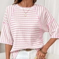 thumbnail image 5 of Hilenly Oversized Tshirts for Women Short Sleeve Striped Tee Shirt Casual Crewneck Summer Tops, 5 of 9