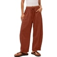 thumbnail image 3 of Straight Leg Pant for Women Wide Leg Drawstring Elastic Waist Solid Color Drawstring Loose Casual Ankle Length Pants with Pockets for Outdoor, 3 of 6