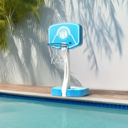 Poolside basketball stand