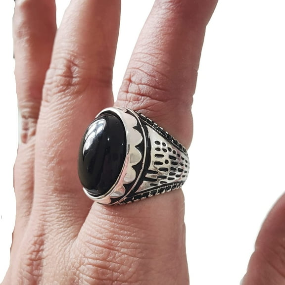 Black Onyx Mens Ring, Natural Black Onyx, December Birthstone, Silver Jewelry, 925 Silver Ring, Birthday Gift, Heavy Mens Ring, Arabic Design, Ottoman Style Ring, Christmas, Turkey Mens Signet Ring