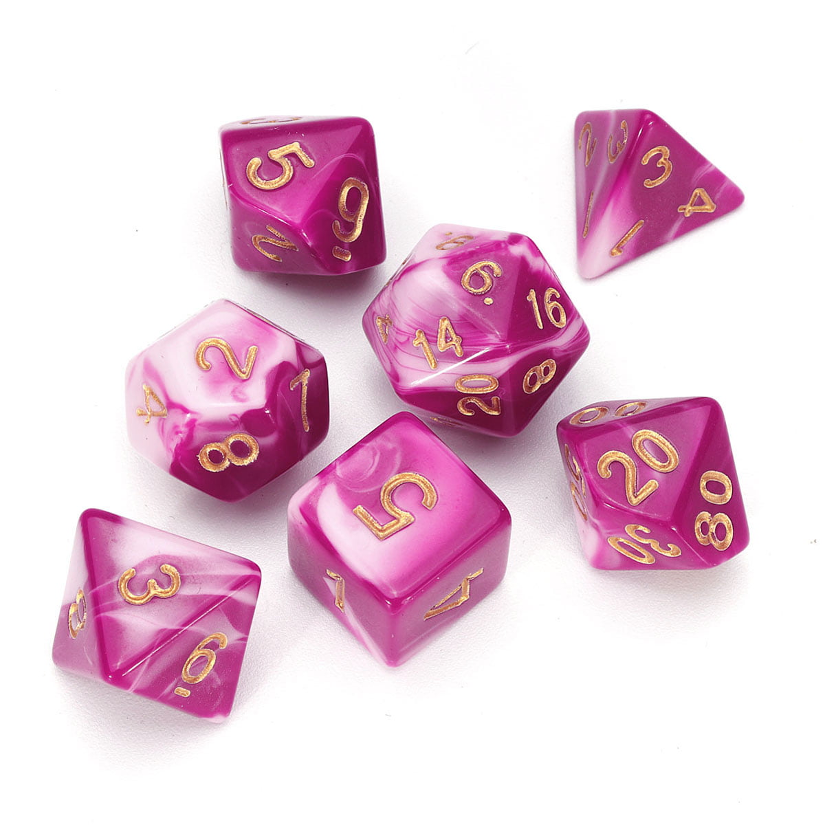Color : Pink White dice 7pcs/Set Acrylic Polyhedral Dice for Board Game D4-D20 Multi-Purpose