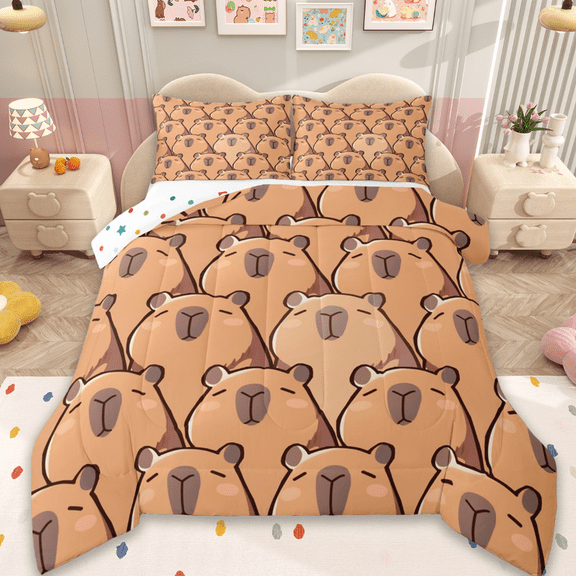 Manfei Kawaii Capybara Bedding Comforter Set,Capybara Lovers Twin Comforter Sets,Cartoon Animals Lovers Bedding Set For Boys Girls,,Microfiber Bedroom Decor Reversible,2-Piece