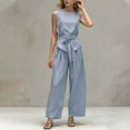 thumbnail image 5 of SOOMLON Travel Outfits for Women 2 Piece Sets Crew Neck Sleeveless Tie Tees Pleats Pants with Pockets 2 Piece Sets, 5 of 6