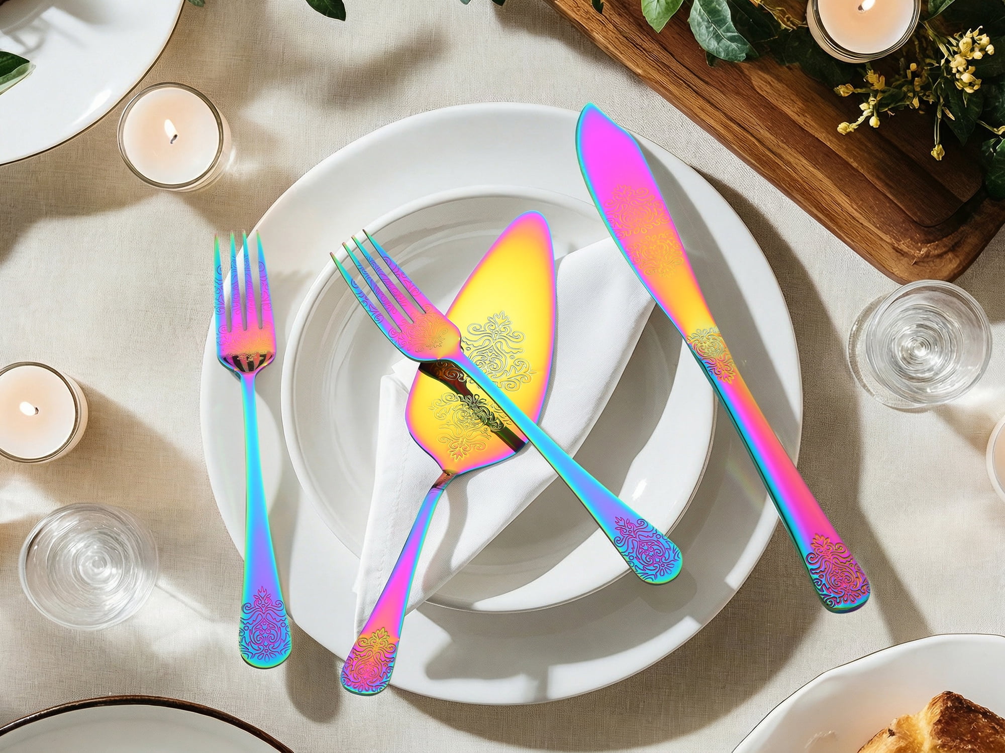Unique Bargains Stainless Steel Silverware Set with Pie Spatula 4 Piece Colorful