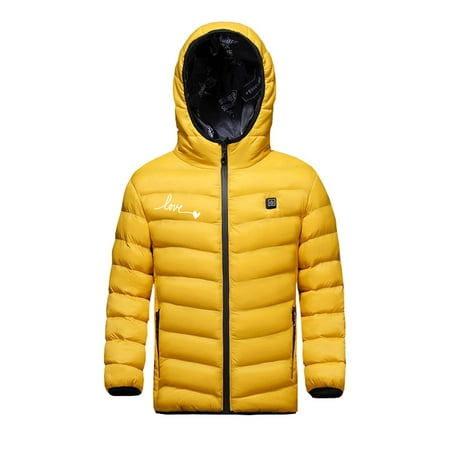 

DOSUKRAI Children Heated Puffer Jacket Children 3 Heating Hoodie Warm Coat Cute Print Zipped Waterproof Thermal Windproof Winter Battery Not Included Sales Today Clearance Yellow 6 Years