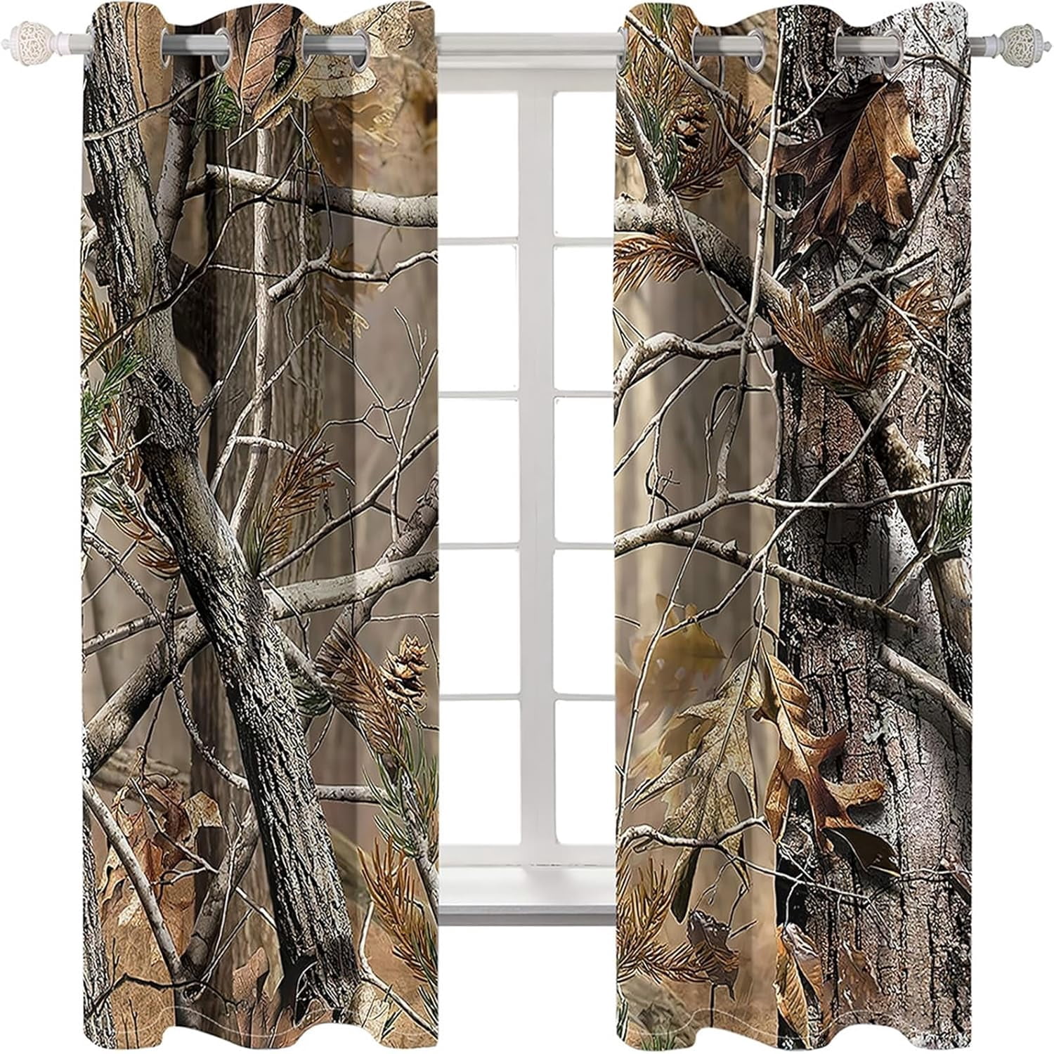 Camo Tree Blackout Curtains for Home Decor,Realistic Forest Camouflage Grommet Thermal Insulated Drapes Darkening Window Curtain for Girls Boy Bedroom Living Room-52"W x 63"L (Pack of 2)