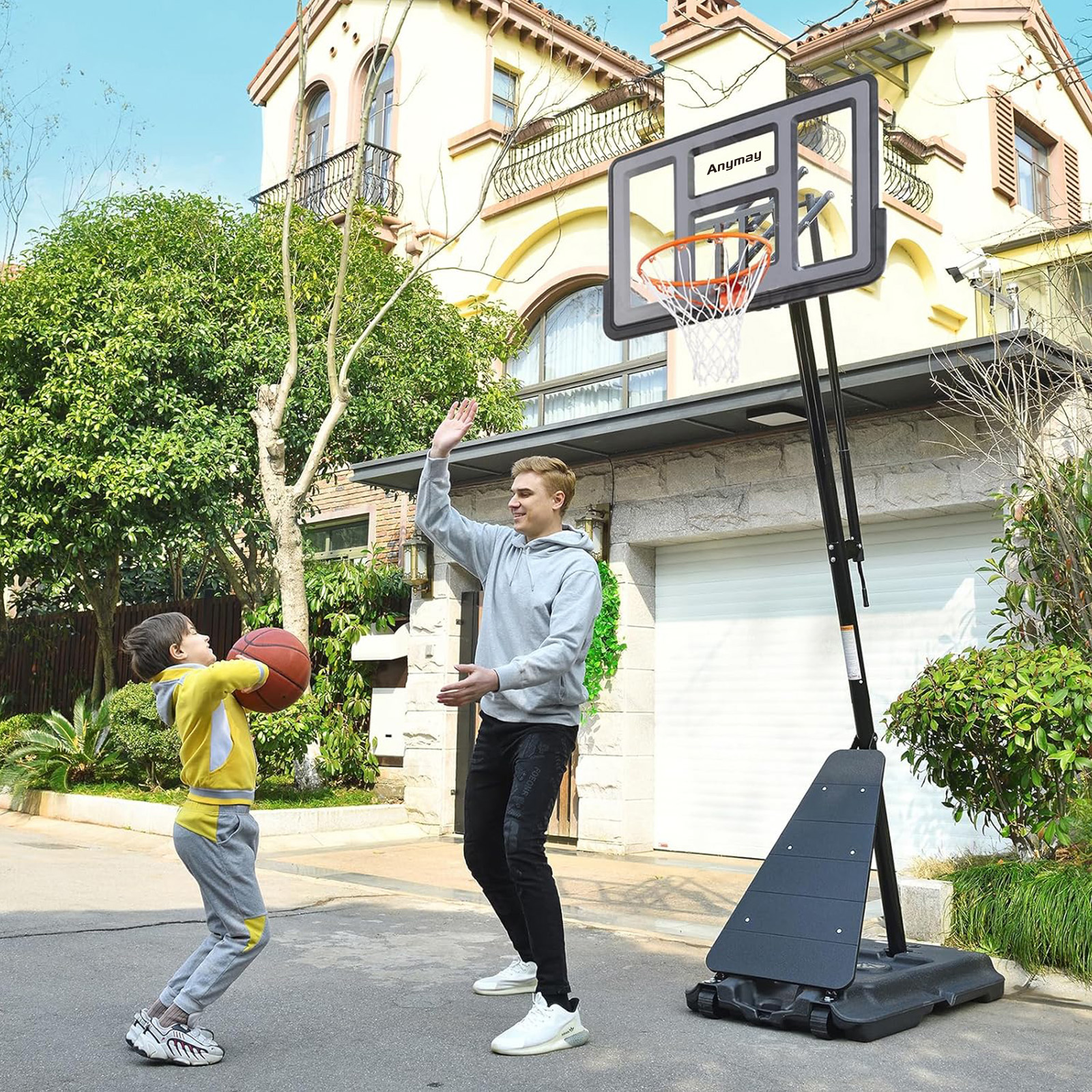 Basketball Hoop Outdoor 48Inch Impact Backboard, 5.3-10FT Height Adjustable Basketball Hoop Goal System with Portable Wheels for Adults