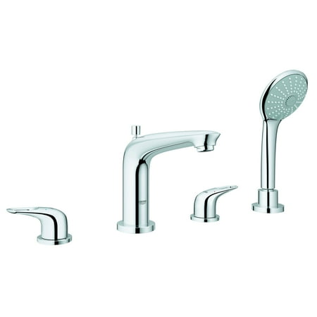 Grohe Chrome Bathroom Tub - Grohe Eurostyle 4 Hole Roman Bathtub Filler Faucet w/ Massage Handshower, Chrome