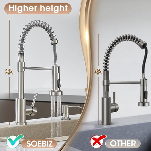 Kitchen Faucet with Pull Down Sprayer Brushed Nickel Stainless Steel Single Handle 1 or 3 Hole Dual Function Spring Utility Sink Faucet for Farmhouse Camper Laundry RV Bar