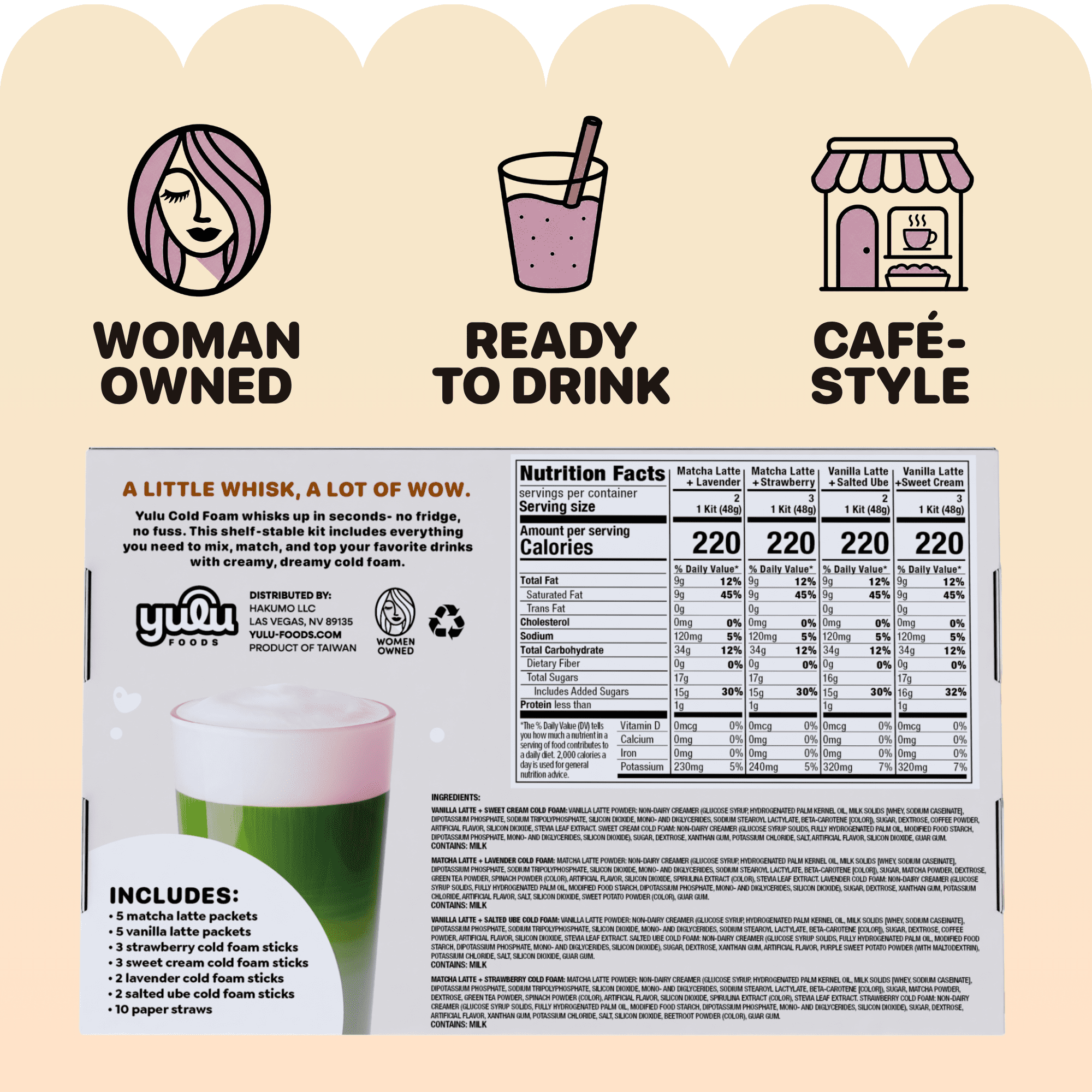 Instant Cold Foam Latte Kit - Variety Starter Pack 10 DRINKS NET WT 16.93 oz (480g)