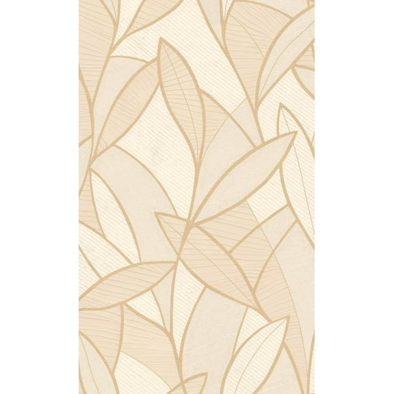 Beige Leaf Motif With Outlines Tropical Wallpaper, Double Roll, 57 sqft