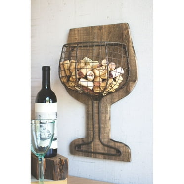 WOOD AND WIRE WALL WINE CORK HOLDER