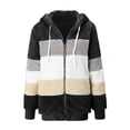 thumbnail image 3 of TQWQT Winter Jackets for Women, Zip Up Sherpa Jacket Color Block Hooded Sweatshirt Long Sleeve Outerwear Coat Black M, 3 of 5