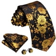 thumbnail image 2 of Set de corbatas Barry.Wang de seda floral negra y dorada, 150 cm, 2 of 7