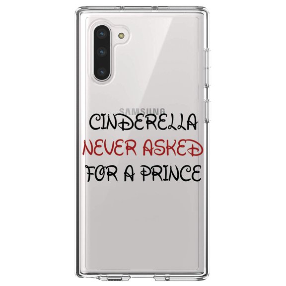 DistinctInk Clear Shockproof Hybrid Case for Samsung Galaxy Note 10 (6.3" Screen) - TPU Bumper Acrylic Back Tempered Glass Screen Protector - Cinderella Never Asked For a Prince