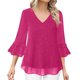 thumbnail image 1 of Ounisa Womens Ruffle 3/4 Sleeve V Neck Double Layers Mesh Blouses Loose Fit Flowy Tunic Tops, 1 of 5