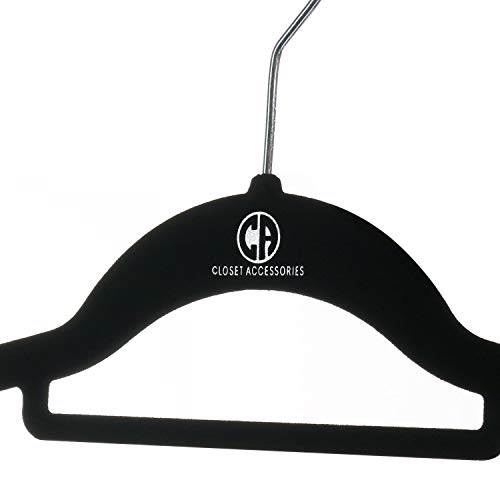 Closet Accessories Velvet Hangers, 50 Pack, Sturdy Heavy Duty Hangers Including Tie Bar, Notches, Rounded Shoulder, and 360° Chrome Hook. (Black)