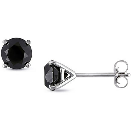10kt White Gold 1-1/2 Carat Round Cut Black Diamond Solitaire Stud Earrings (5mm)