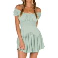 thumbnail image 3 of Vestido con vuelo y hombros descubiertos, mameluco con cuello cuadrado y manga abullonada con pantalones cortos, 3 of 5