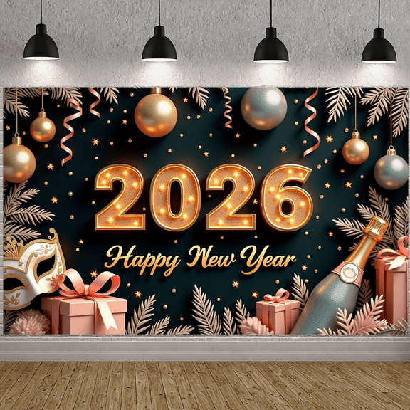 Decorative Design New Year Banner Festive Theme Celebration Banner for Holiday Event Indoor Decoration Party Backdrop
