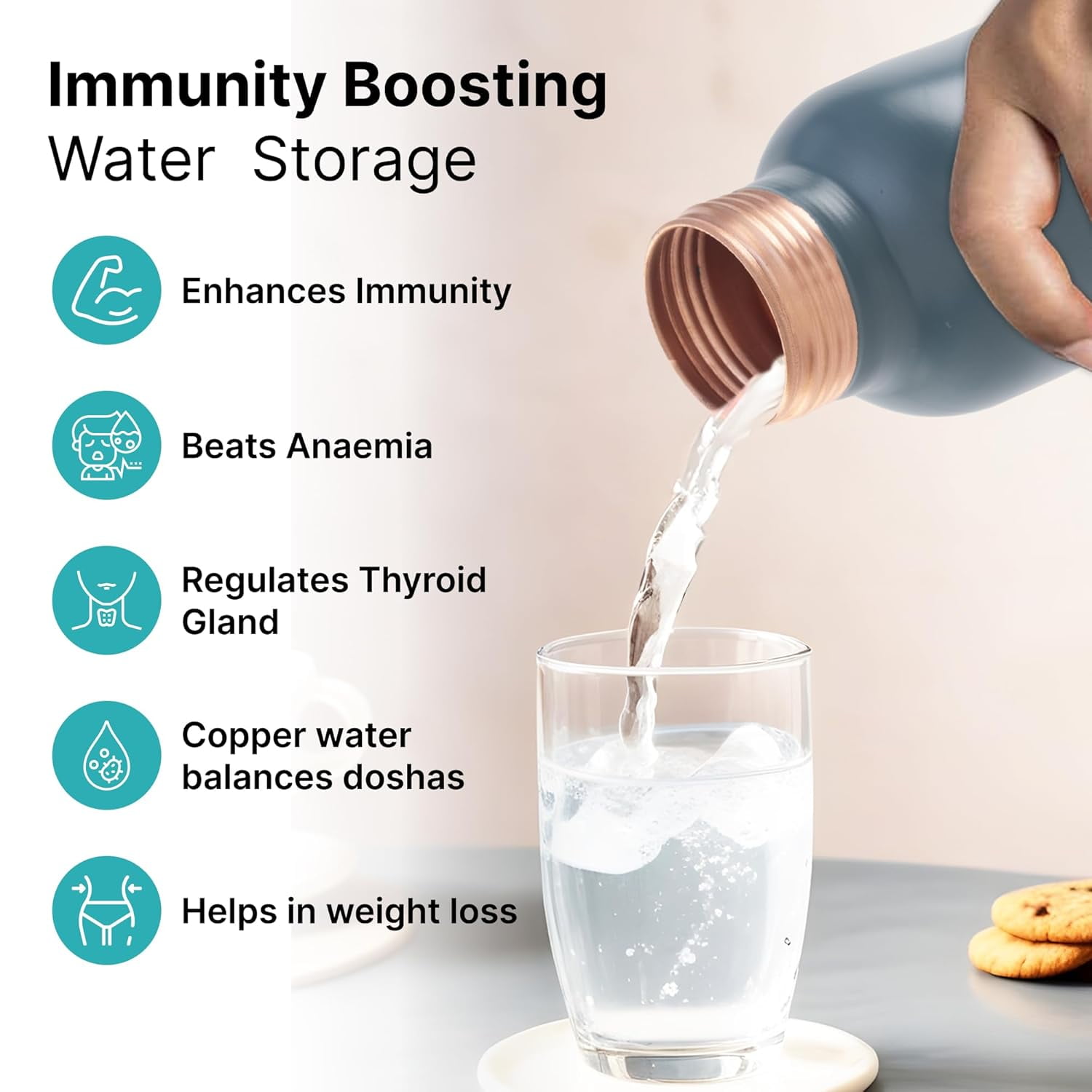 Authentic Nature Copper Water Bottle 900ml | With Anti Oxidant Properities | Provides Health Benefits | Pure Tamba | Blue