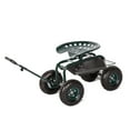 Kinbor Outdoor Metal Garden Cart Rolling Work Seat with Storage, Large