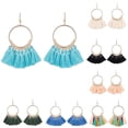 thumbnail image 3 of Boucle d'Oreille Ronde Ronde Ronde Colorée Sans Allergie Style Bohème Cercle Rond Fil Pompon Pendentifs Boucle d'Oreille, 3 of 9