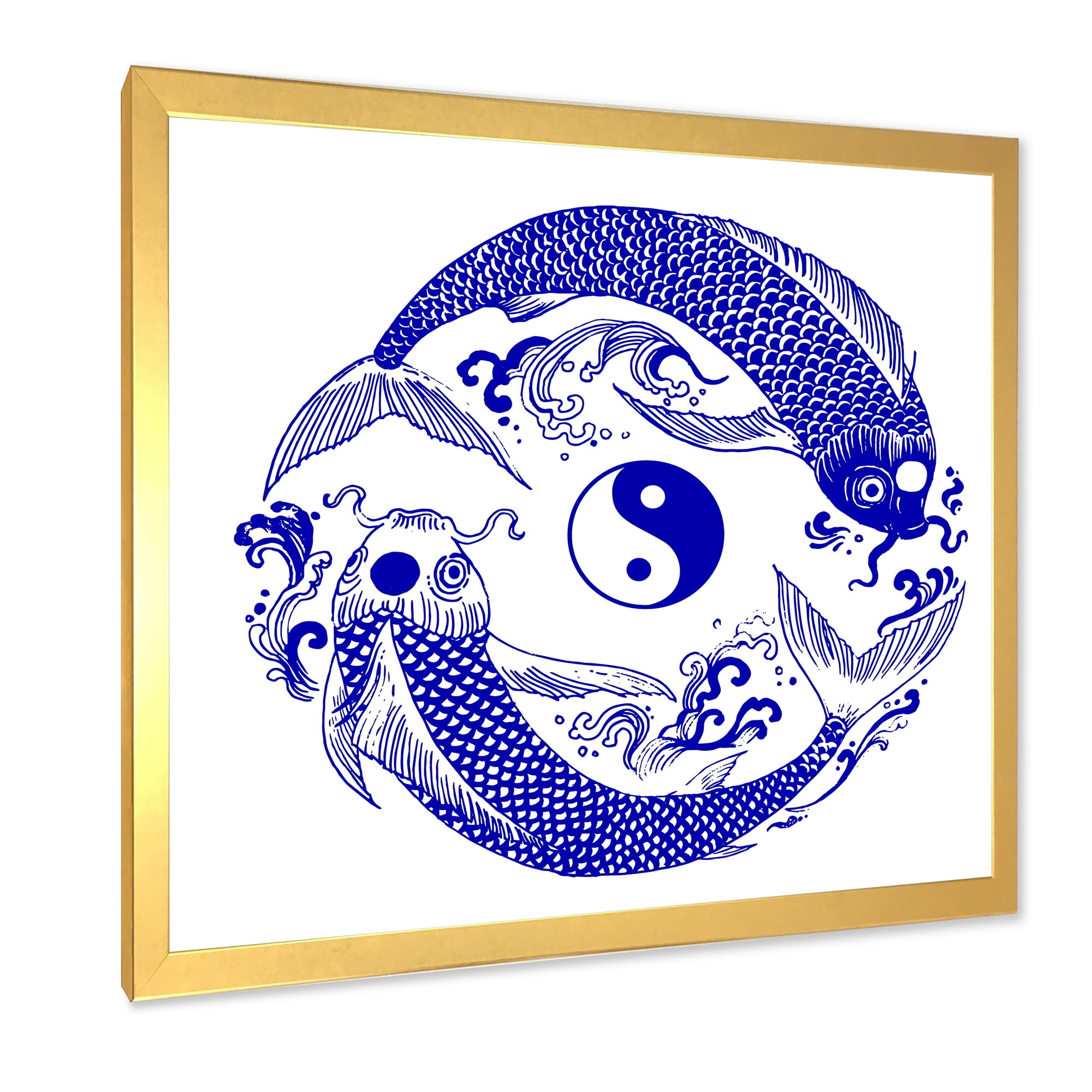 Designart 'Blue Chinoiserie Koi Fish II' Traditional Framed Art Print