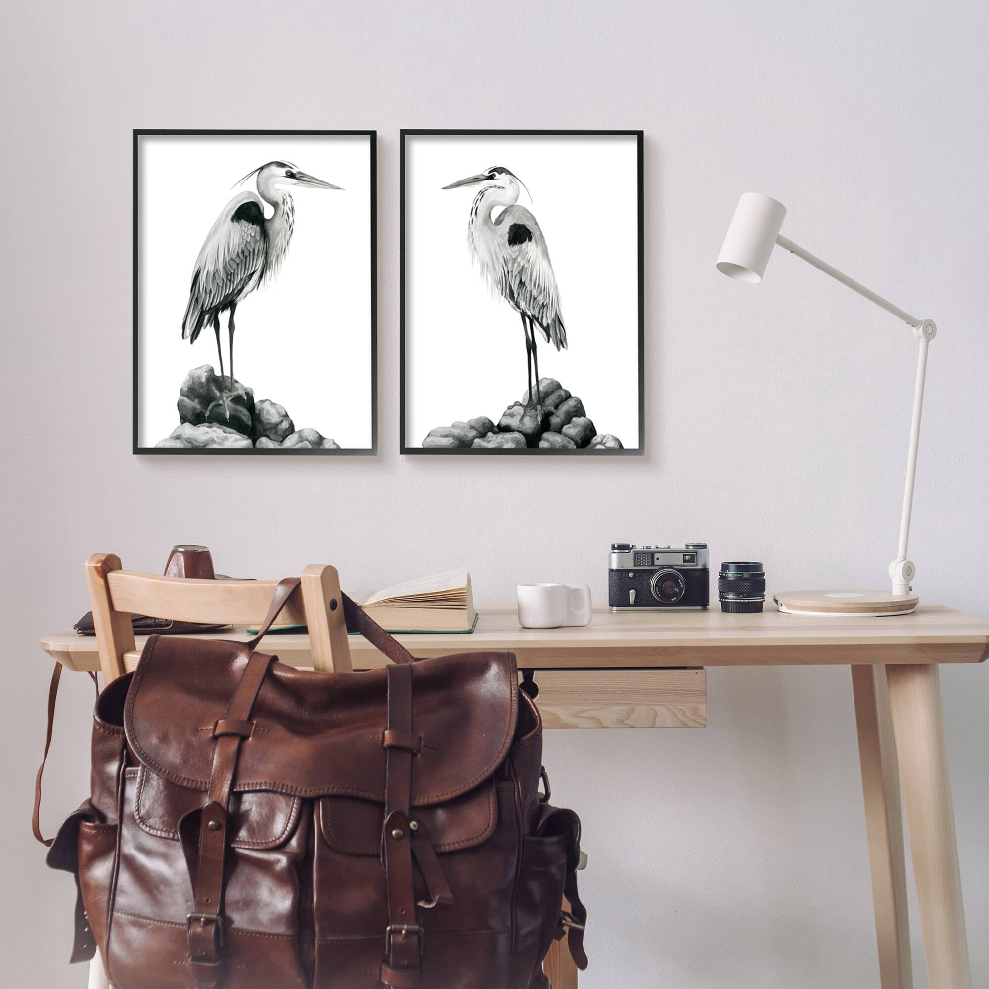 Stupell Industries Great Herons Standing Rocks Black White Bird Portraits, 16 x 20, Design by Grace Popp&nbsp;