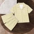 thumbnail image 6 of FAVIPT Pajamas Sets for Girls Summer Leopard Collared Short Sleeve T-Shirt and Shorts 2Pcs Pajama Button Down Loungewear Set Yellow,5-6Years, 6 of 7