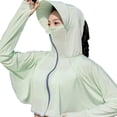 thumbnail image 2 of Mdesiwst Women Sunscreen Coat Zipper Opening Hooded Face Nack Protection Ice Silk Anti-UV Loose Thin Soft Breathable Long Sleeve Color Matching Cycling Camping Jacket, 2 of 7