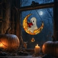 thumbnail image 3 of OCCOA Cute Ghost Stained Glass Style Acrylic Hanging Ornament with Bell Fall Pumpkin Window Suncatcher for Halloween Home Porch Decor Gift Idea, A, 3 of 6