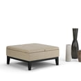 thumbnail image 2 of Simpli Home Dover 36 inch Wide Contemporary Square Coffee Table Storage Ottoman in Satin Cream Vegan Leather, 2 of 11