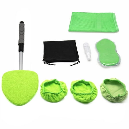 9 in 1 Window Cleaning Kit Car Interior Exterior Detailing Tool with Windshield Cleaner Extendable Handle 4 Microfiber Pads for Auto Truck SUV RV Home