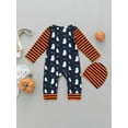 thumbnail image 4 of Qiylii Baby Boys Girls Halloween Romper Outfits Striped Long Sleeve Ghost Print Jumpsuit + Hat,0-24M, 4 of 8