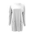 thumbnail image 5 of Oversized Tshirts for Women Boxy Fit Crew Neck Comfortable Long Sleeve Solid Color Tops for Women Trendy with 2 Pockets White Size S, 5 of 5