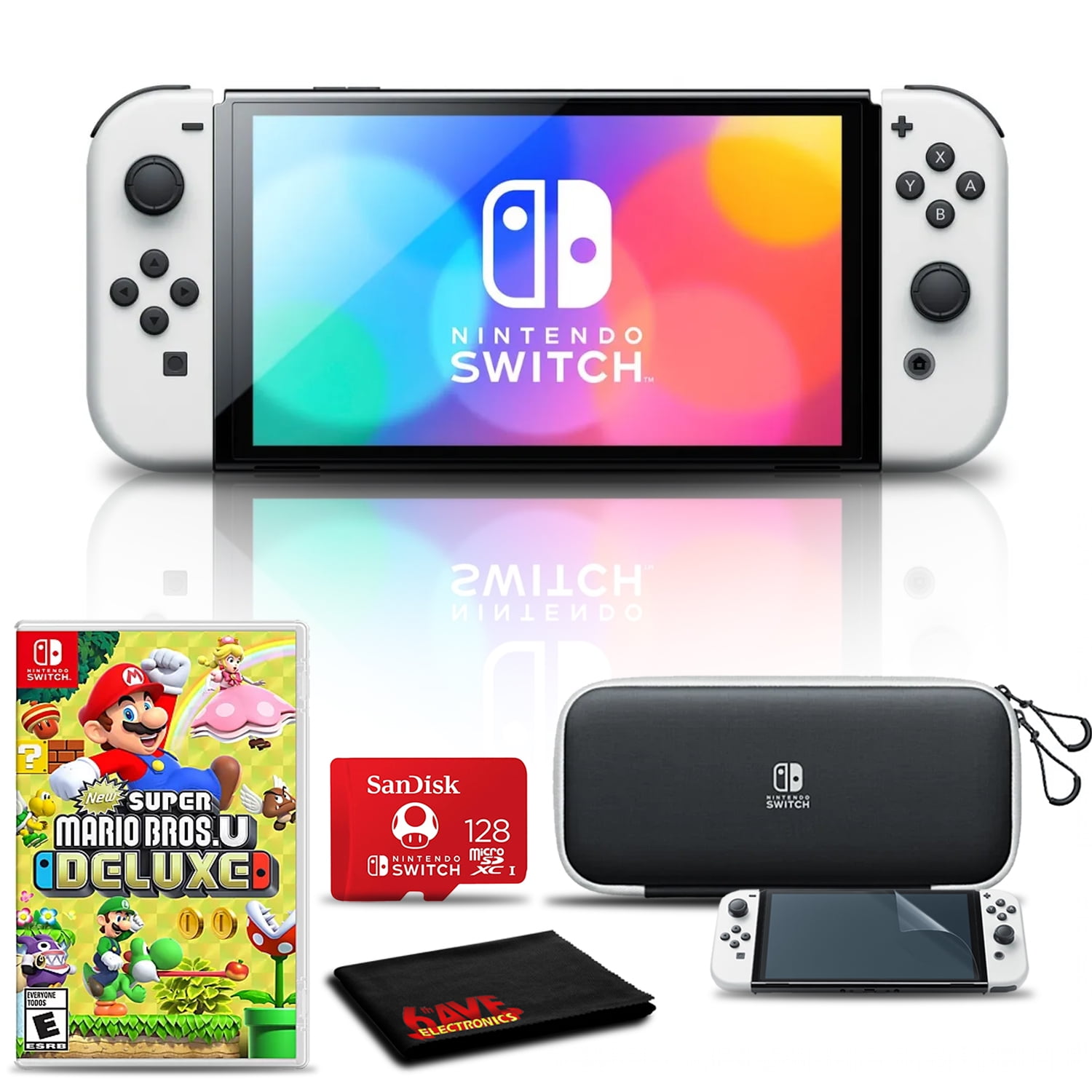 Nintendo Switch OLED White with Let's Go Pikachu, 128GB Card, and More