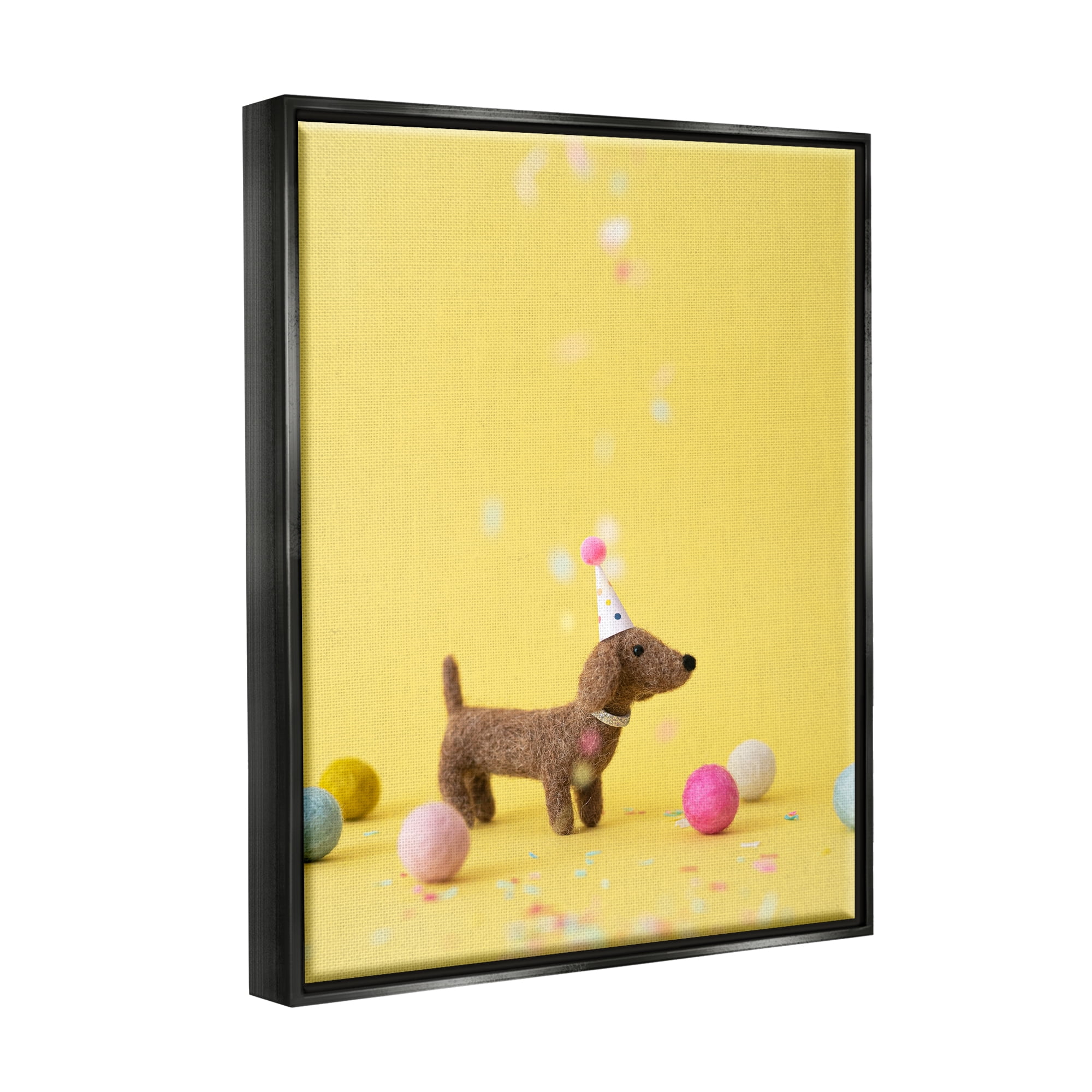 Stupell Yellow Dachshund Party Hat Dog Animals & Insects Photography Black Floater Framed Art Print Wall Art