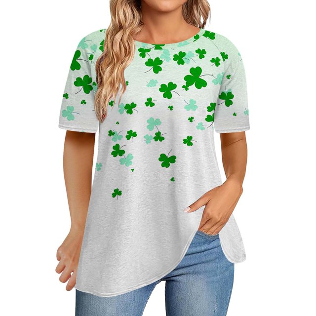 Pxiakgy Vente Chaude! T-Shirt Trèfle de la Saint-Patrick pour Femmes Chanceux Irlandais Manches Courtes T-Shirt Graphique Trèfle Mode Décontractée Col Rond Manches Courtes Imprimé Blanc L
